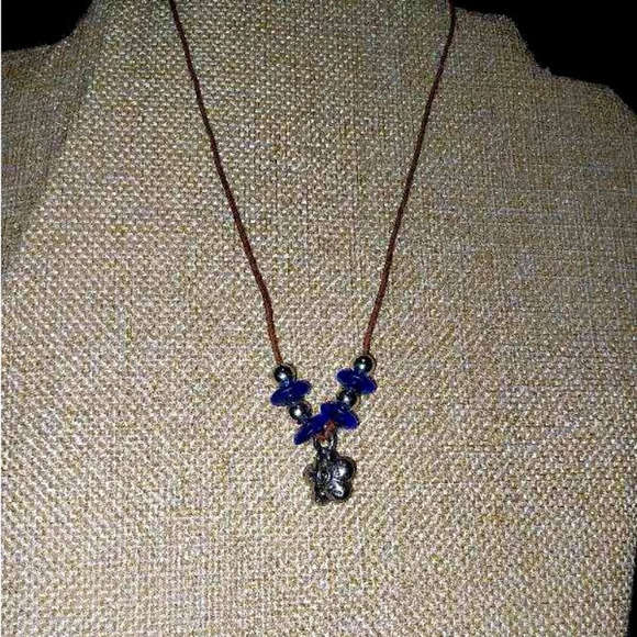 Jewelry - Artisian Rope Necklace with Silver and Blue Beads and a Silver Star Charm